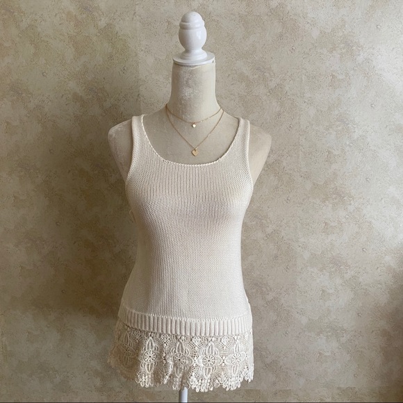 ASOS Tops - ❤️ASOS Ivory Knit Lace Bottom Tank Top Size 2❤️